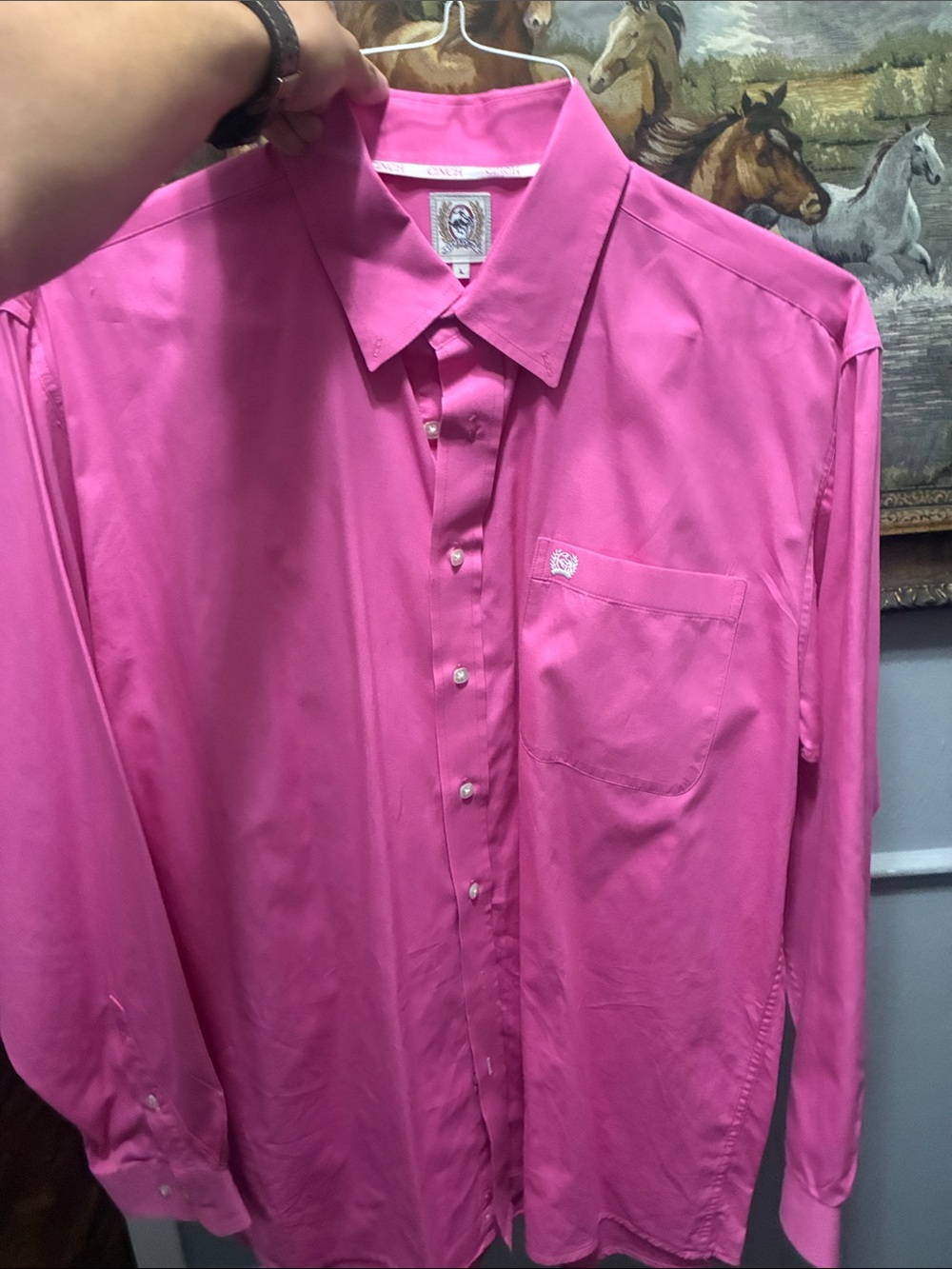 Cinch Men's Bright Pink Button-Front Dress Shirt